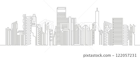 Continuous line drawing of house and residential building concept with a panoramic view 122057231
