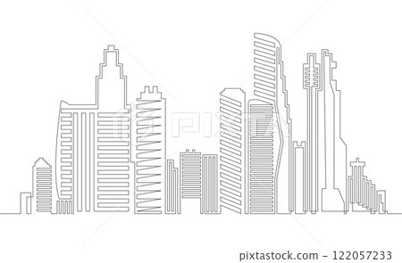 Continuous line drawing of house and residential building concept with a panoramic view Continuous line drawing of house and residential building concept with a panoramic view 122057233