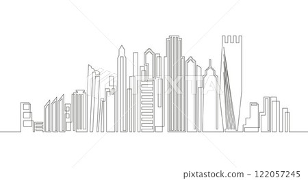 Continuous line drawing of house and residential building concept with a panoramic view Continuous line drawing of house and residential building concept with a panoramic view 122057245