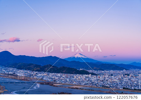 [Shizuoka Prefecture] Evening view of Shizuoka city and Mt. Fuji from Maruyama Flower Garden 122057676