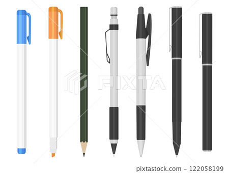 A set of pencils, ballpoint pens, mechanical pencils, and highlighters A set of pencils, ballpoint pens, mechanical pencils, and highlighters 122058199