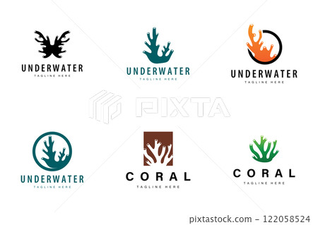 coral logo underwater seaweed plant simple template design marine decoration 122058524