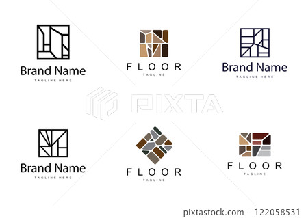 Floor Logo Design for Home Ceramic Decoration with Minimalist Abstract Shapes, Vector Templet Illustration 122058531