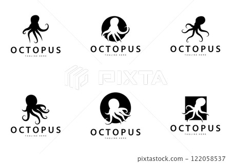 Octopus Logo Simple Line Design Sea Animal Japanese Seafood Ingredient Icon Symbol Illustration 122058537