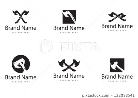 Woodcutter tool axe logo carpentry simple design silhouette illustration template collection bundle set Woodcutter tool axe logo carpentry simple design silhouette illustration template collection bundle set 122058541