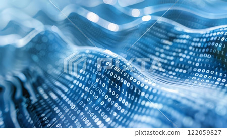 Binary code forms abstract waves in shades of blue. 122059827