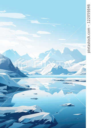 ice cold lake beautiful winter nature landscape illustration 122059846