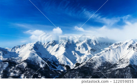 白雪覆蓋的阿爾卑斯山和藍天 白雪覆蓋的阿爾卑斯山和藍天 122059855