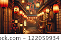 Traditional Japanese cherry blossoms and lanterns at night 122059934