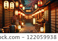 Traditional Japanese cherry blossoms and lanterns at night 122059938