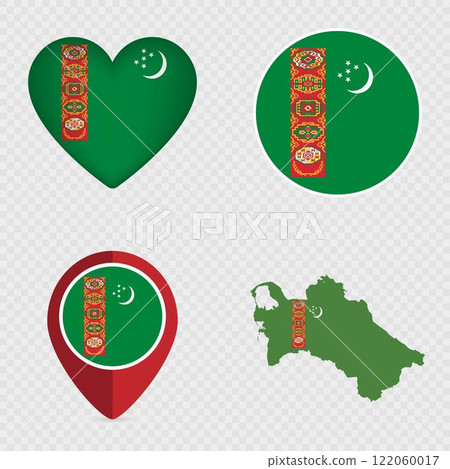 Turkmenistan Flag Icons Pack. Vector illustration. Turkmenistan Flag Icons Pack. Vector illustration. 122060017