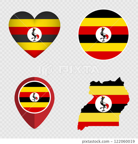 Uganda Flag Icons Pack. Vector illustration. Uganda Flag Icons Pack. Vector illustration. 122060019