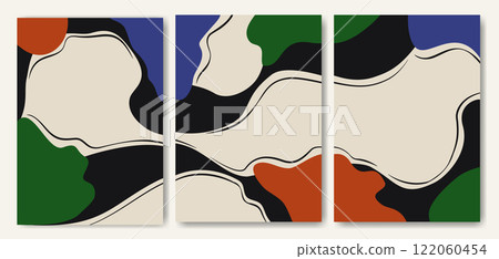 Modern simple abstract posters with flow shapes. Mid century modern printable wall art decoration Modern simple abstract posters with flow shapes. Mid century modern printable wall art decoration 122060454