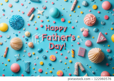 A vibrant display of assorted colorful candies and sweets crafted for Fathers Day. 122060576