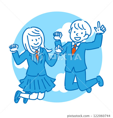 Illustration of men and women in uniforms jumping 122060744
