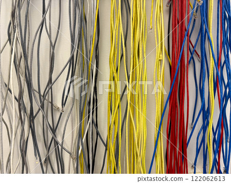 Network and computer technology concept. Colorful wires patch cord 122062613