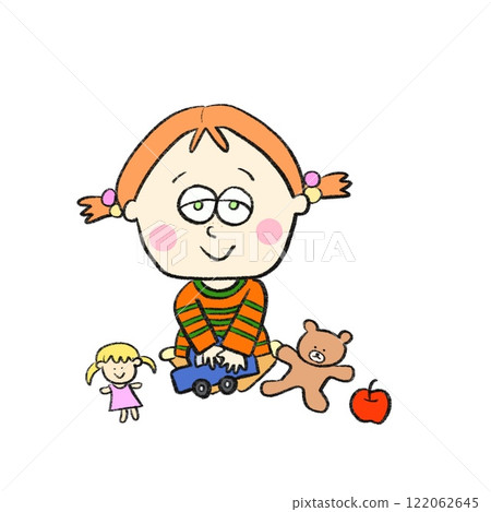 Pop overseas style illustration Girl playing with braided toys Hand-drawn style Pop overseas style illustration Girl playing with braided toys Hand-drawn style 122062645
