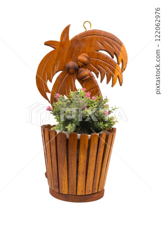 Wooden plant pots isolated on white background 122062976