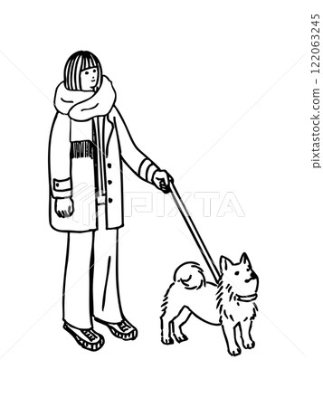 一個女人在冬天遛狗 一個女人在冬天遛狗 122063245