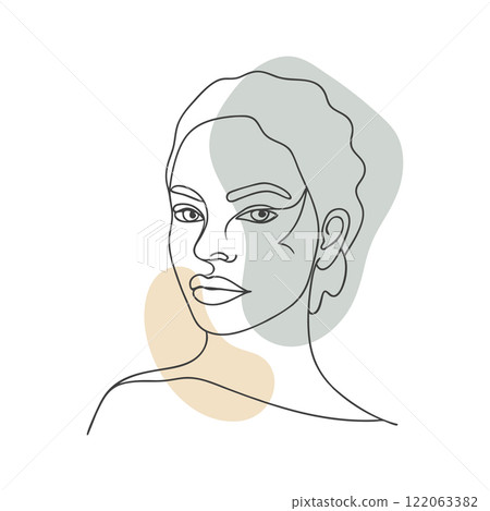Abstract portrait of a beautiful young woman. Line art. Hand drawn illustration in sketch style. 122063382
