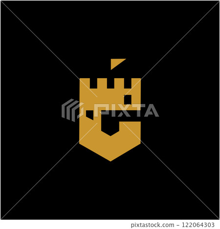 Castle logo, icon, and illustration full vector initials C Castle logo, icon, and illustration full vector initials C 122064303