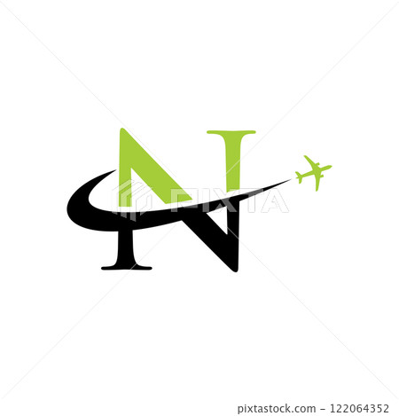 letter N travel airplane logo vector 122064352