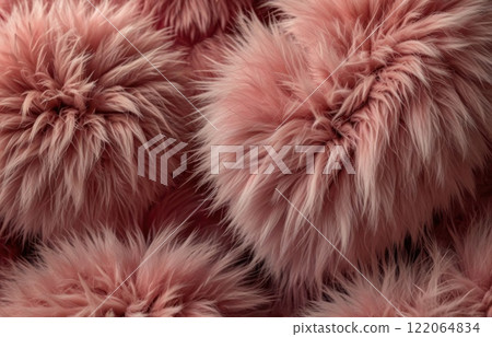 Fluffy furry hearts for valentine's day in the colors mocha and pink. Banner concept with space for text 122064834