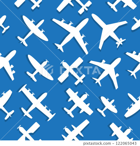 Seamless pattern. Planes in the air. Vector illustration. Seamless pattern. Planes in the air. Vector illustration. 122065043