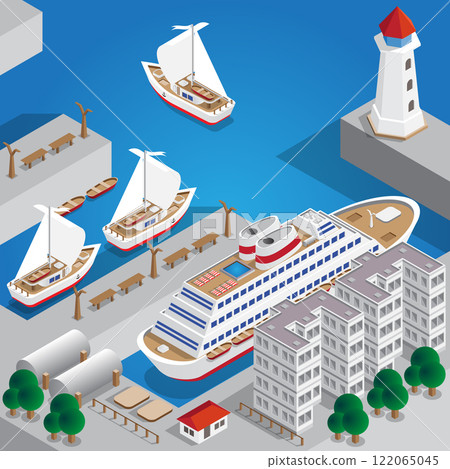 Sea port. Isometric. Vector illustration. Sea port. Isometric. Vector illustration. 122065045
