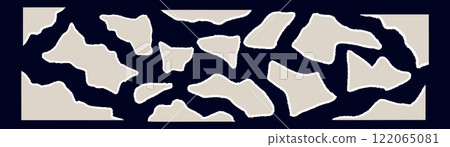 Torn paper pieces set with ripped edges and textured cutouts. Notebook scraps, frames, and borders collection for scrapbook templates. Flat vector illustration isolated 122065081