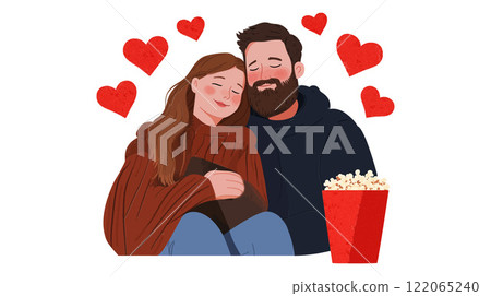 Couple Enjoying Movie Night in Cozy Setting Flat Vector Art Couple Enjoying Movie Night in Cozy Setting Flat Vector Art 122065240