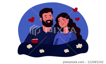 Couple Enjoying Movie Night in Flat Vector Art Style Couple Enjoying Movie Night in Flat Vector Art Style 122065242