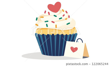 Cupcake with Sprinkles and Heart, Flat Design Vector Art Cupcake with Sprinkles and Heart, Flat Design Vector Art 122065244