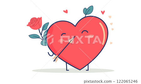 Heart character holding rose in flat design vector art Heart character holding rose in flat design vector art 122065246