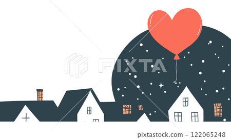 Charming Houses with Heart Balloon in Flat Design Vector Art Charming Houses with Heart Balloon in Flat Design Vector Art 122065248