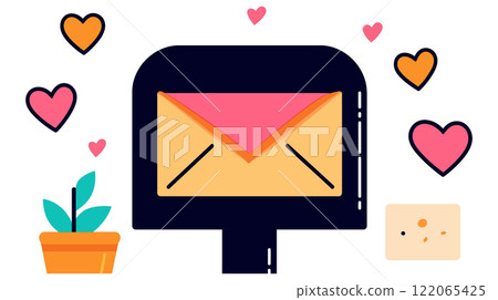 Mailbox with Love Letters and Hearts in Flat Vector Art Mailbox with Love Letters and Hearts in Flat Vector Art 122065425