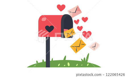 Mailbox overflowing with love letters in flat vector art Mailbox overflowing with love letters in flat vector art 122065426