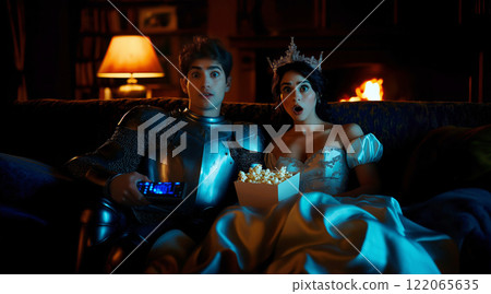 Knight and Princess Watching TV with Popcorn 122065635