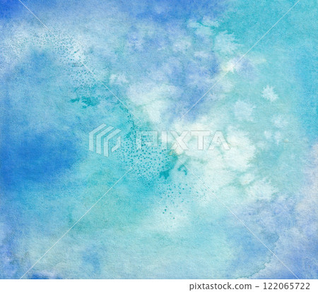 blue watercolor sea aqua background, ocean wet paint design template, blue aquarelle splatter wash gradient 122065722