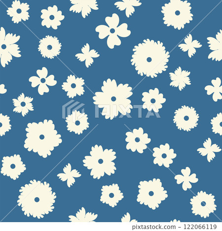 Decorative seamless vintage pattern in classic style with small flowers, ditsy. Silhouettes of flowers, Two-color ornament in pastel colors, wedding 122066119