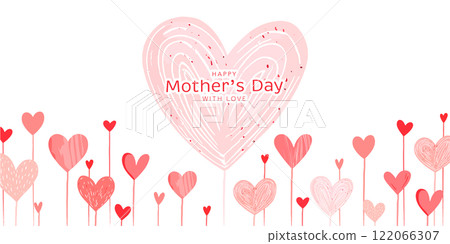 母親節設計，手繪粉紅色心形與花朵 122066307