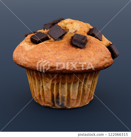 Isolated Chocolate Chip Muffin, dessert sweet food bakery 3D Render illustration 122066315
