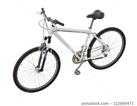 White bicycle, side top view isolated on white background, 3D illustration 122066471
