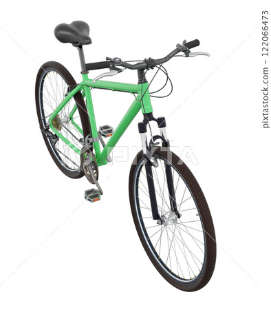 Green bicycle, side top view isolated on white background, 3D illustration 122066473