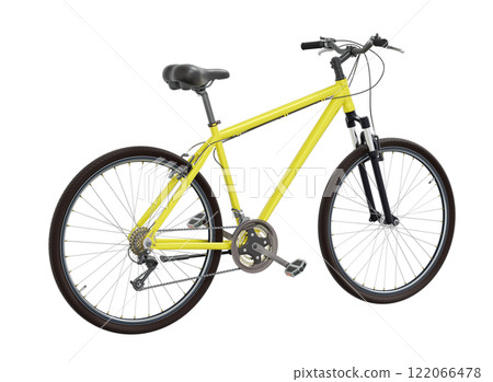 Yellow bicycle, top back view isolated on white background, 3D illustration 122066478