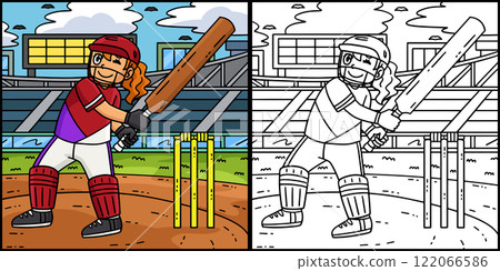 Cricket Batswoman Ready to Strike Illustration Cricket Batswoman Ready to Strike Illustration 122066586