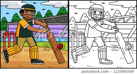 Cricket Player Hitting Ball Coloring Illustration Cricket Player Hitting Ball Coloring Illustration 122066589