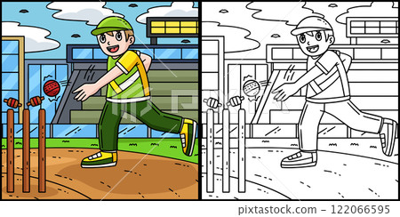 Cricket Fielder Hitting the Bails Illustration 122066595