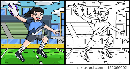 Female Rugby Player Passing the Ball Illustration Female Rugby Player Passing the Ball Illustration 122066602