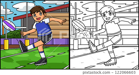 Rugby Player Kicking Ball Coloring Illustration Rugby Player Kicking Ball Coloring Illustration 122066603